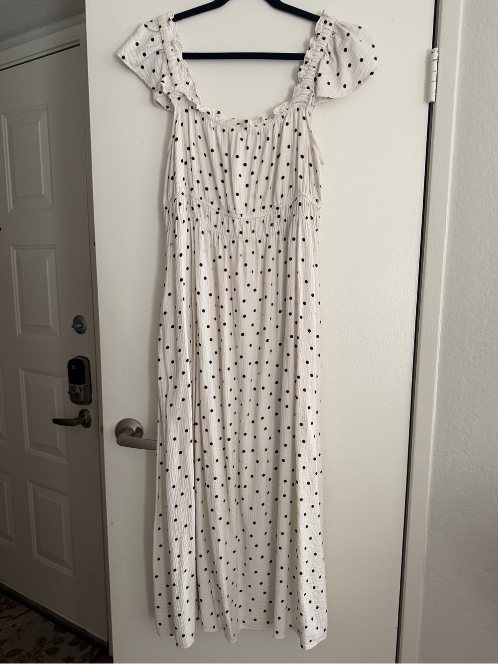 Women’s Polka Dot Midi Dress - White with Black Dots